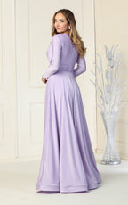 La Merchandise LA1835 V-Neck Long Sleeve Stretchy Bridesmaids Gown - - LA Merchandise