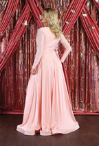 La Merchandise LA1835 V-Neck Long Sleeve Stretchy Bridesmaids Gown - - LA Merchandise