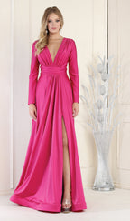 Long Sleeve Stretchy Gown - LA1835 - FUCHSIA - LA Merchandise