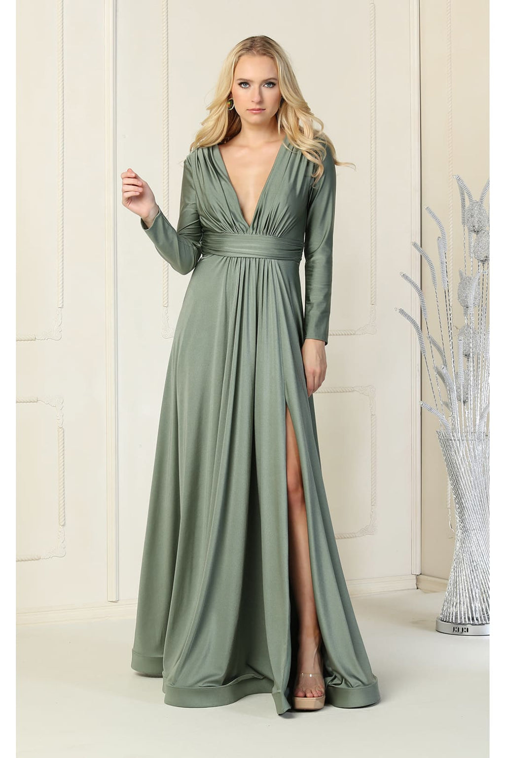 Long Sleeve Stretchy Gown - LA1835 - OLIVE - LA Merchandise