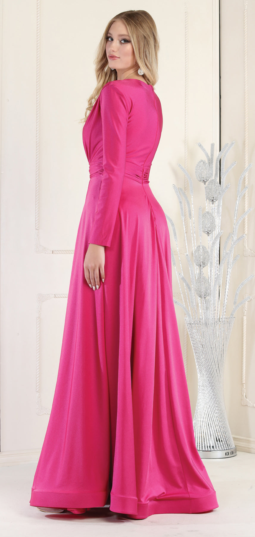Long Sleeve Stretchy Gown - LA1835 - - LA Merchandise