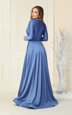La Merchandise LA1835 V-Neck Long Sleeve Stretchy Bridesmaids Gown - - LA Merchandise