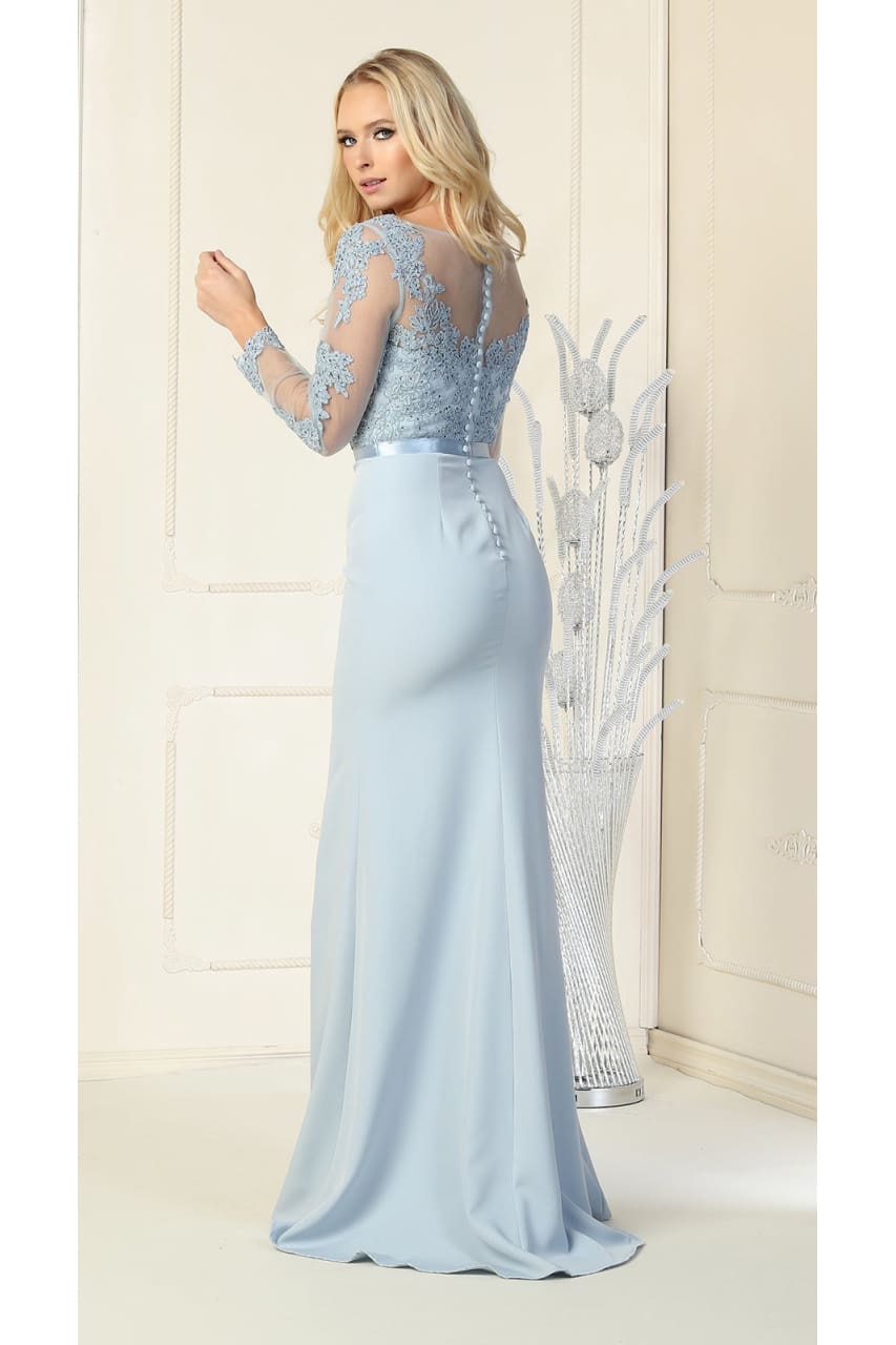 Sheer Long Sleeve Mermaid Evening Gown - LA1847 - - LA Merchandise