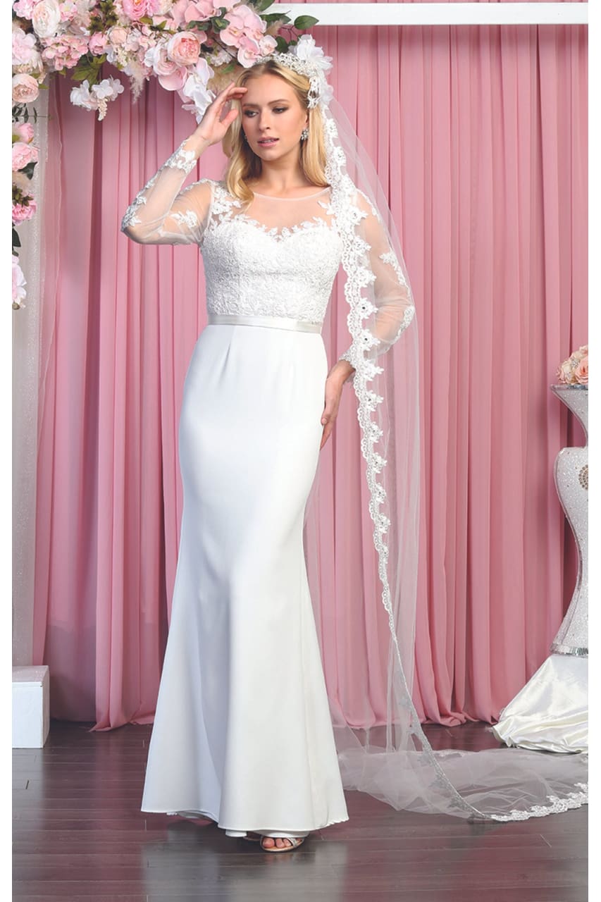 Sheer Long Sleeve Mermaid Evening Gown - LA1847 - - LA Merchandise