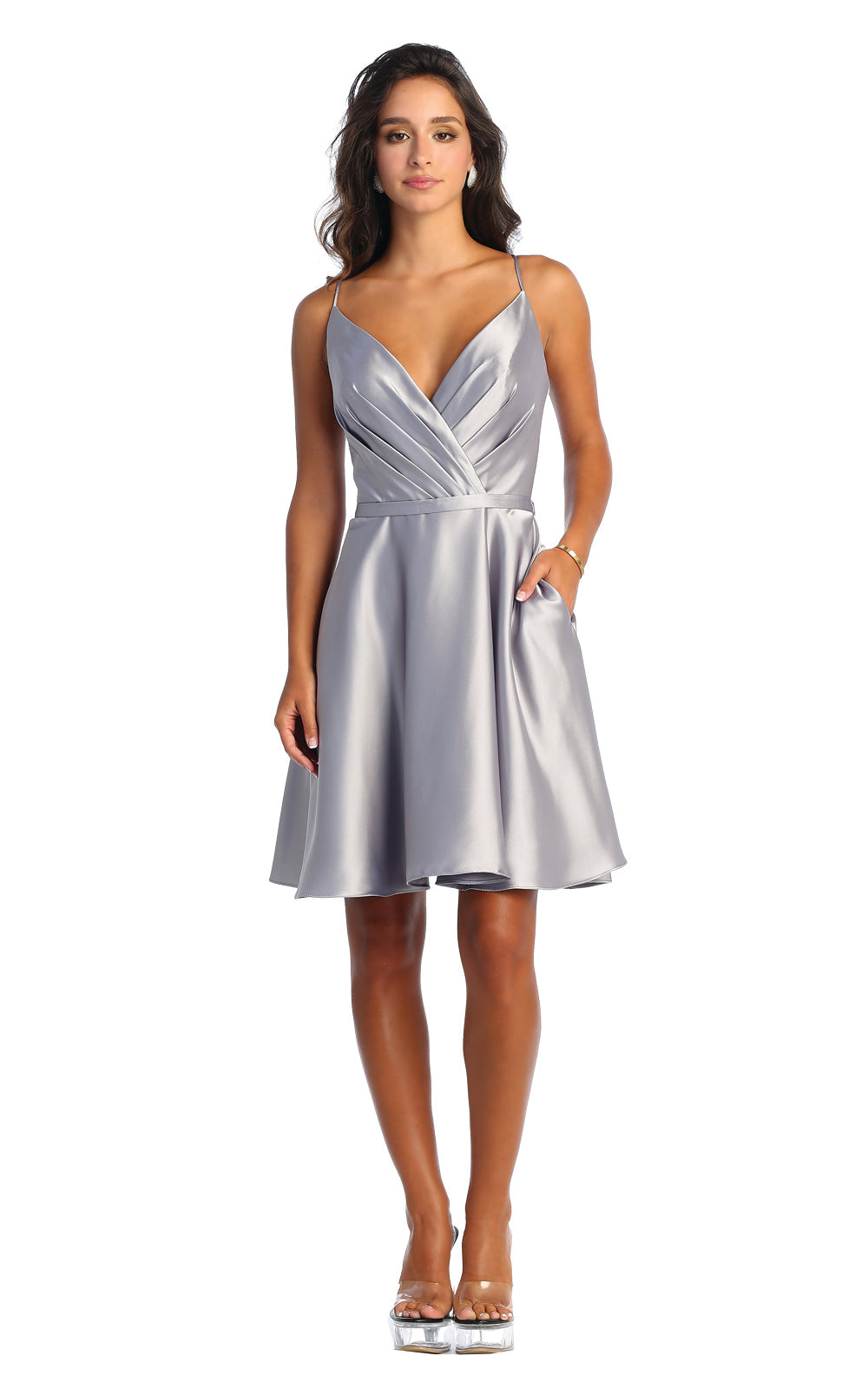Lace Up Cocktail Dress W/ Pockets - LA1882 - SILVER - LA Merchandise