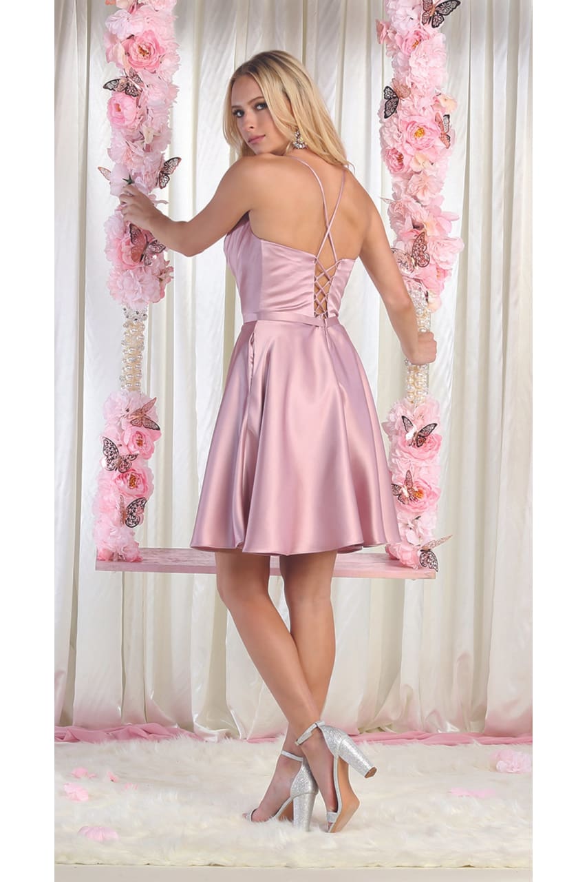 Lace Up Cocktail Dress W/ Pockets - LA1882 - - LA Merchandise