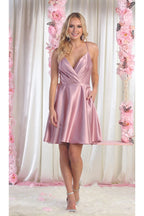 Lace Up Cocktail Dress W/ Pockets - LA1882 - MAUVE - LA Merchandise