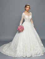 Long Sleeve A-Line Wedding Dress - LADK454 - - Dresses LA Merchandise
