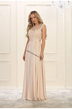 LA Merchandise LA1428 Boat Neck Cap Sleeve Formal Dress - CHAMPAGNE - LA Merchandise