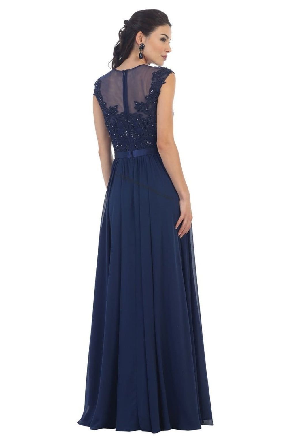 LA Merchandise LA1428 Boat Neck Cap Sleeve Formal Dress - - LA Merchandise