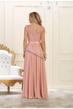 LA Merchandise LA1428 Boat Neck Cap Sleeve Formal Dress - - LA Merchandise