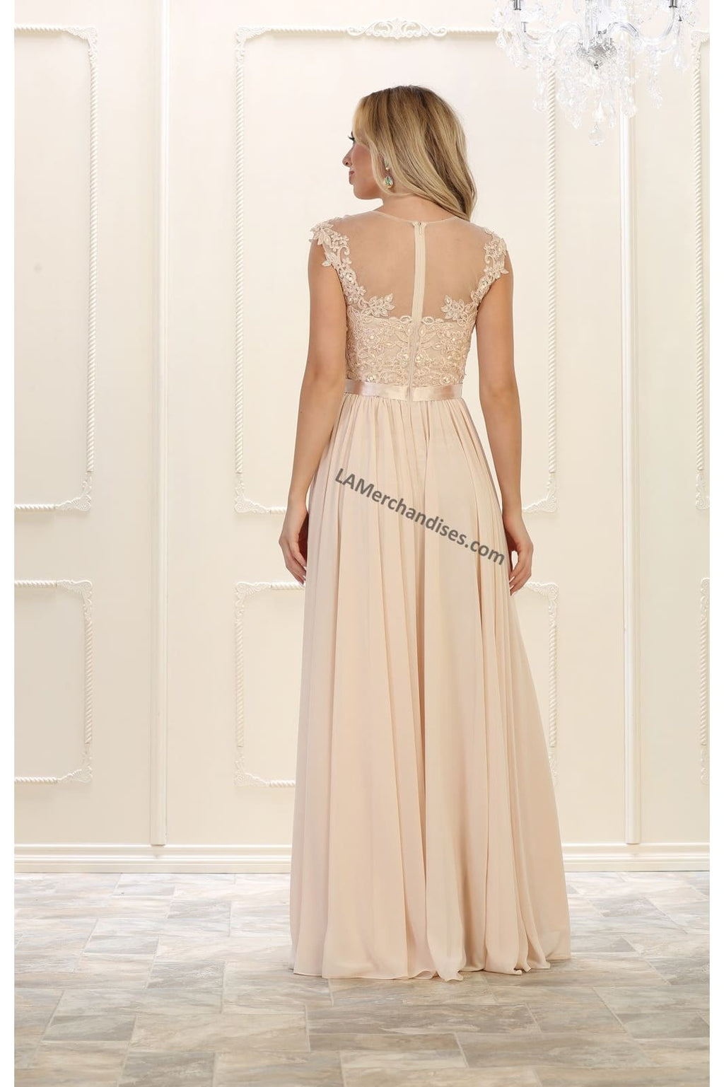LA Merchandise LA1428 Boat Neck Cap Sleeve Formal Dress - - LA Merchandise