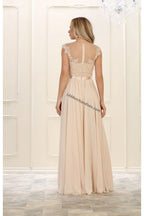 LA Merchandise LA1428 Boat Neck Cap Sleeve Formal Dress - - LA Merchandise