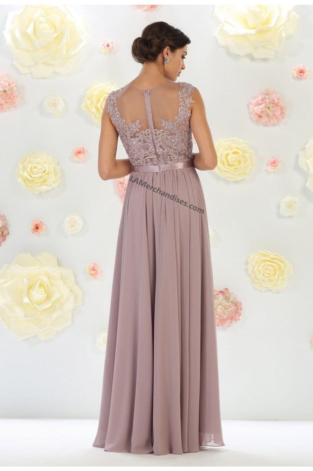 LA Merchandise LA1428 Boat Neck Cap Sleeve Formal Dress - - LA Merchandise