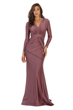 LA Merchandise LA1530 Wholesale V Neck Long Sleeve Bridesmaids Dresses - MAUVE - LA Merchandise