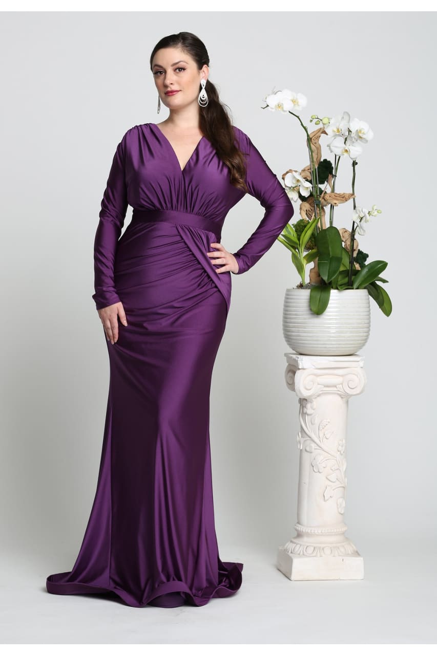 LA Merchandise LA1530 Wholesale V Neck Long Sleeve Bridesmaids Dresses - PURPLE 20 - LA Merchandise
