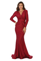 LA Merchandise LA1530 Wholesale V Neck Long Sleeve Bridesmaids Dresses - BURGUNDY - LA Merchandise