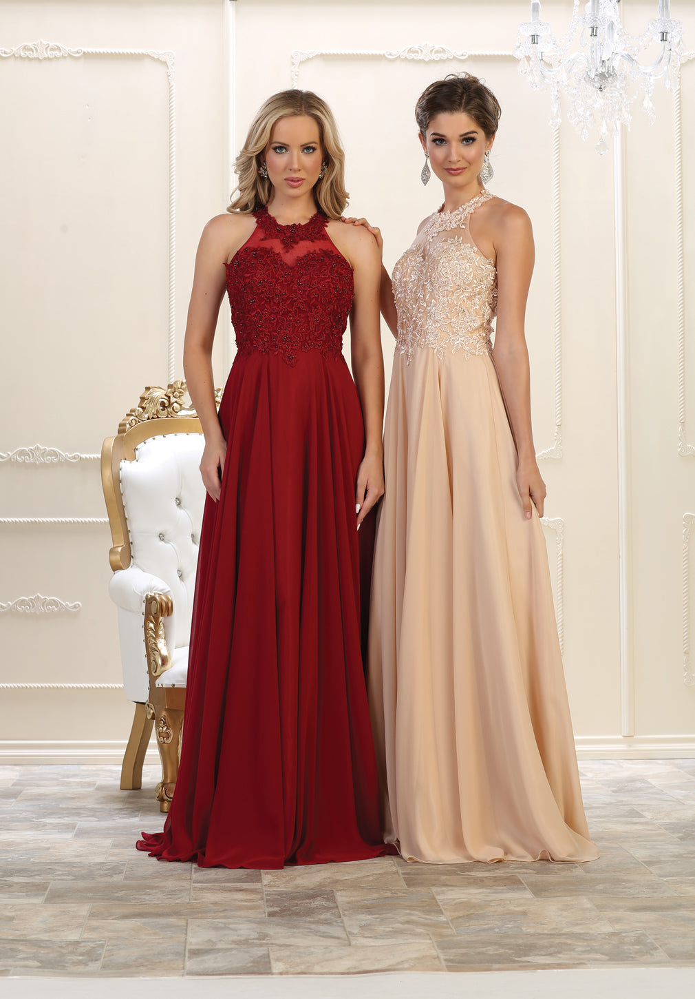 LA Merchandise LA1557 Halter A Line Open Back Wholesale Formal Dress - Champagne - Dress LA Merchandise