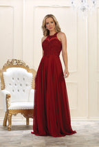 LA Merchandise LA1557 Halter A Line Open Back Wholesale Formal Dress - Burgundy - Dress LA Merchandise