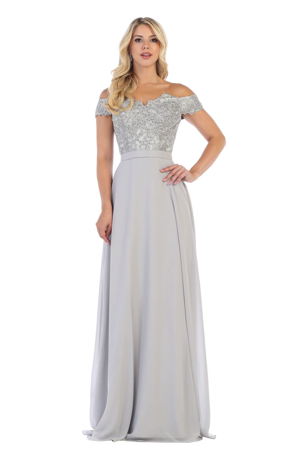 LA Merchandise LA1601 Corset Off The Shoulder Wholesale Prom Dress - Silver - LA Merchandise