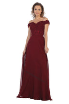 LA Merchandise LA1601 Off Shoulder Embellished Formal Evening Gown - BURGUNDY - LA Merchandise