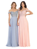 LA Merchandise LA1602 Off The Shoulder A Line Prom Dress - BLUSH - LA Merchandise