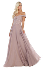 LA Merchandise LA1602 Long Off Shoulder Corset Formal Dress - MAUVE - LA Merchandise