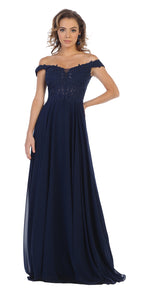 LA Merchandise LA1602 Long Off Shoulder Corset Formal Dress - NAVY - LA Merchandise