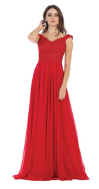 LA Merchandise LA1602 Long Off Shoulder Corset Formal Dress - RED - LA Merchandise