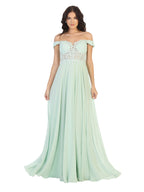 LA Merchandise LA1602 Long Off Shoulder Corset Formal Dress - SAGE - LA Merchandise