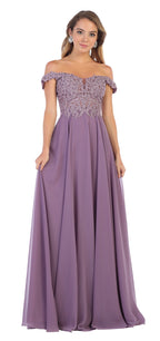 LA Merchandise LA1602 Long Off Shoulder Corset Formal Dress - VICTORIAN LILAC - LA Merchandise