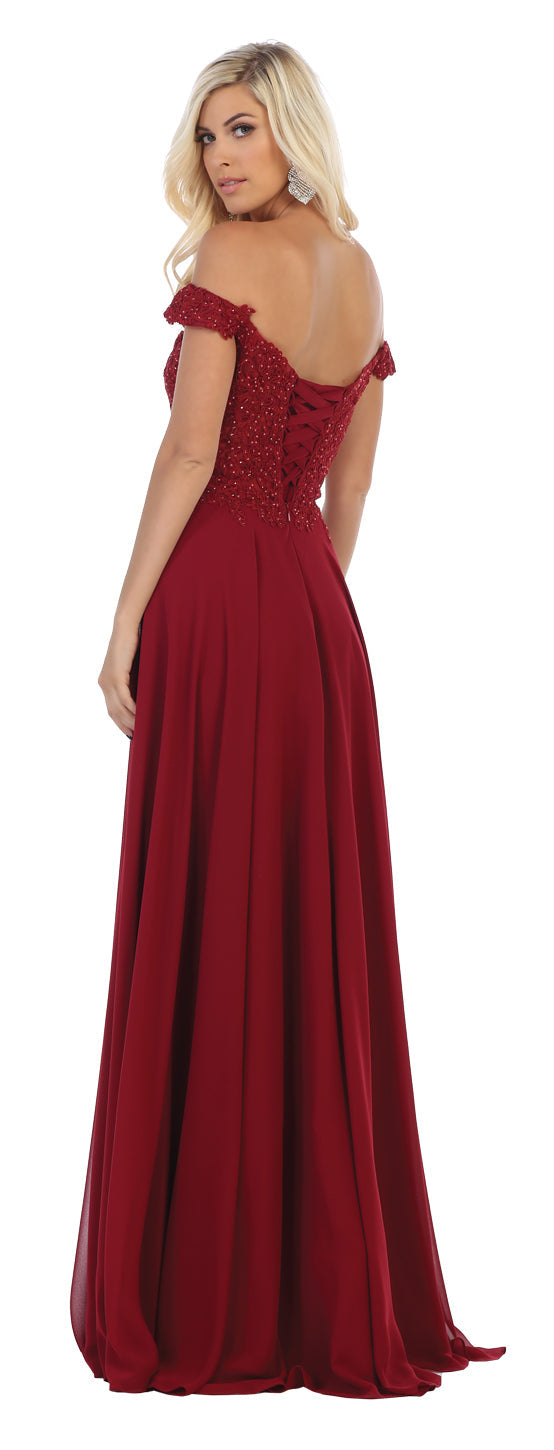 LA Merchandise LA1602 Off The Shoulder A Line Prom Dress - - LA Merchandise