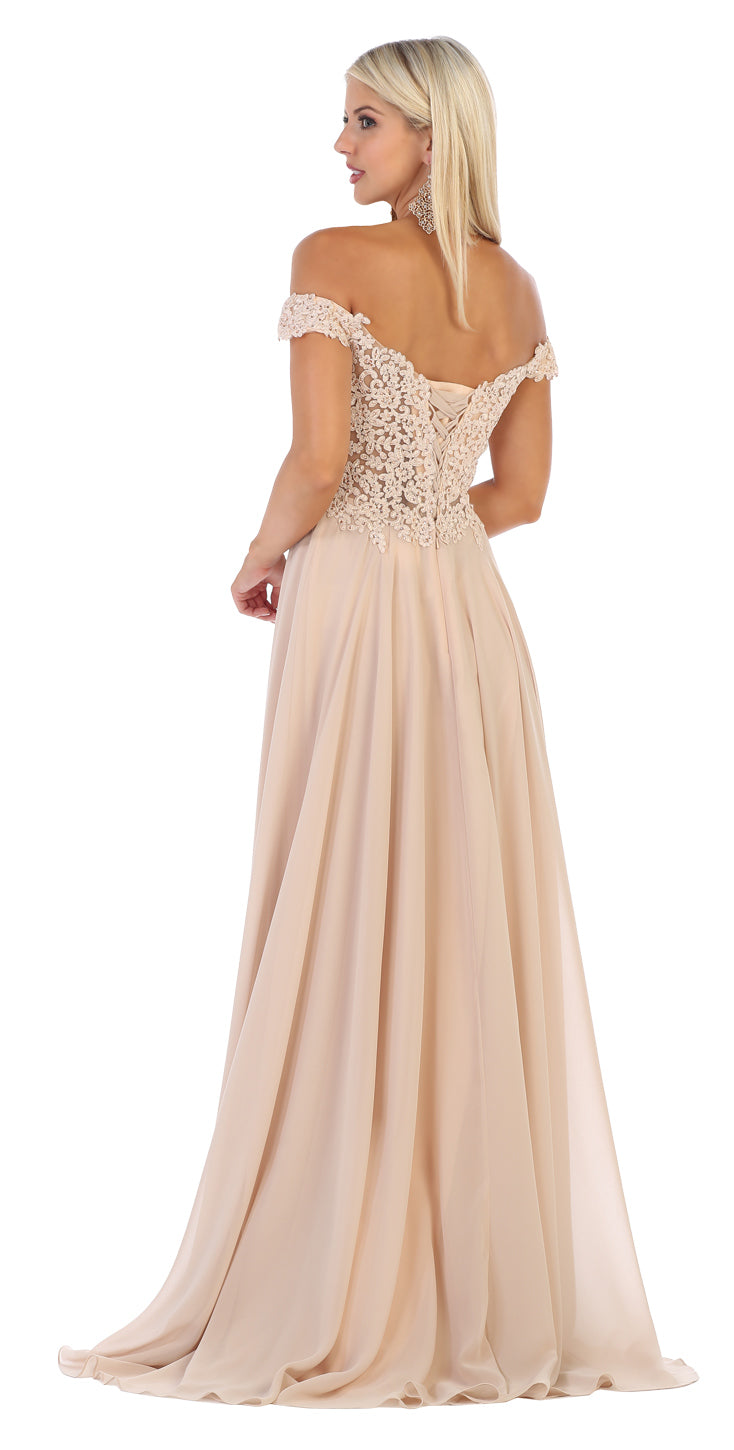 LA Merchandise LA1602 Off The Shoulder A Line Prom Dress - - LA Merchandise