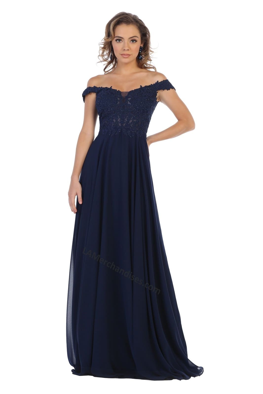 LA Merchandise LA1602 Off The Shoulder A Line Prom Dress - - LA Merchandise