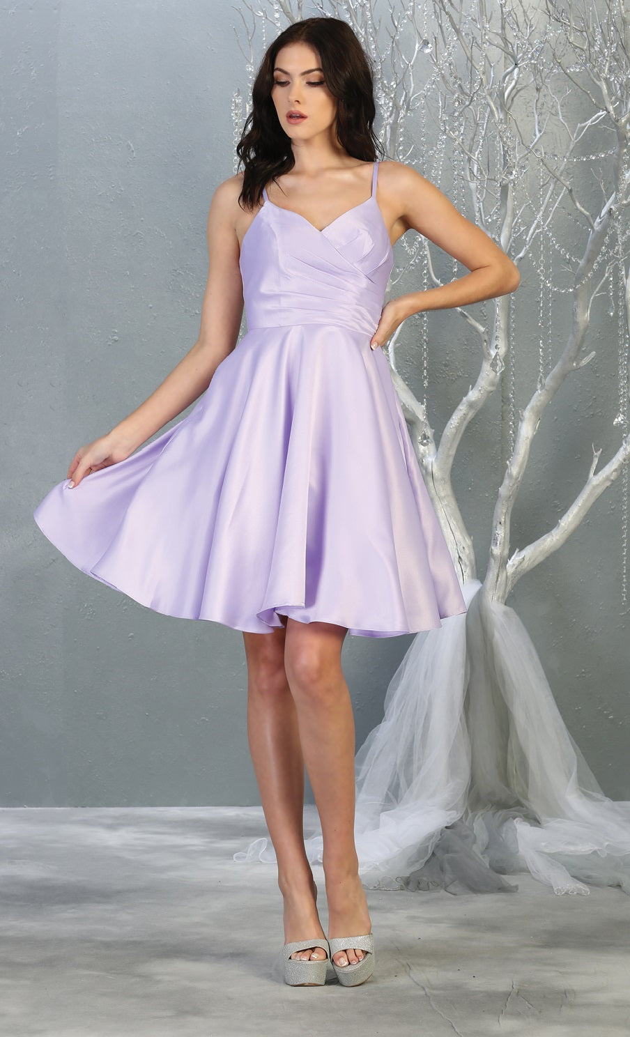 LA Merchandise LA1654 Spaghetti Straps Pockets Simple Hoco Dress - LILAC - LA Merchandise