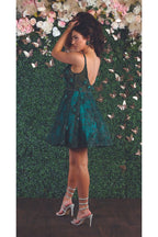 LA Merchandise LA1894 Short A-Line Floral Glitter Cocktail Party Dress - - LA Merchandise