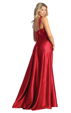 LA Merchandise LA1901 Long Slit Scoop Neck Bridesmaids Satin Dress - - LA Merchandise