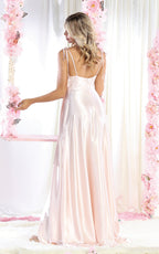 LA Merchandise LA1901 Long Slit Scoop Neck Bridesmaids Satin Dress - - LA Merchandise
