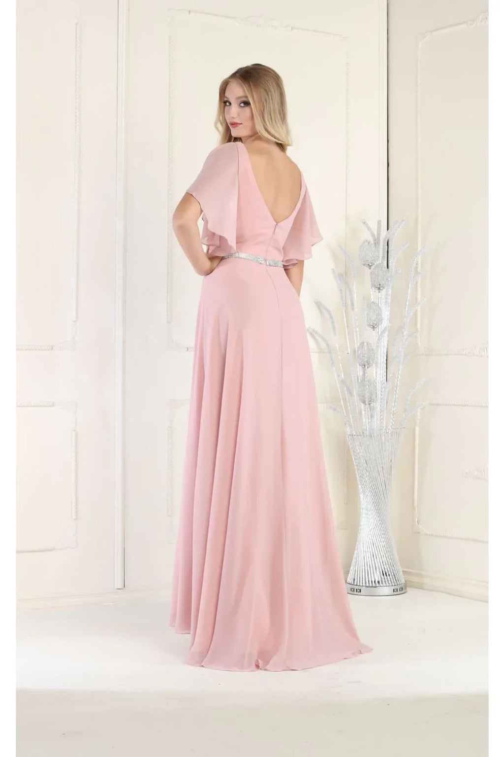 LA Merchandise LA1972 V-Neck Bell Sleeve Chiffon A-Line Formal Dress - - Dress LA Merchandise