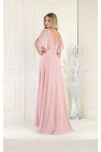 LA Merchandise LA1972 V-Neck Bell Sleeve Chiffon A-Line Formal Dress - - Dress LA Merchandise