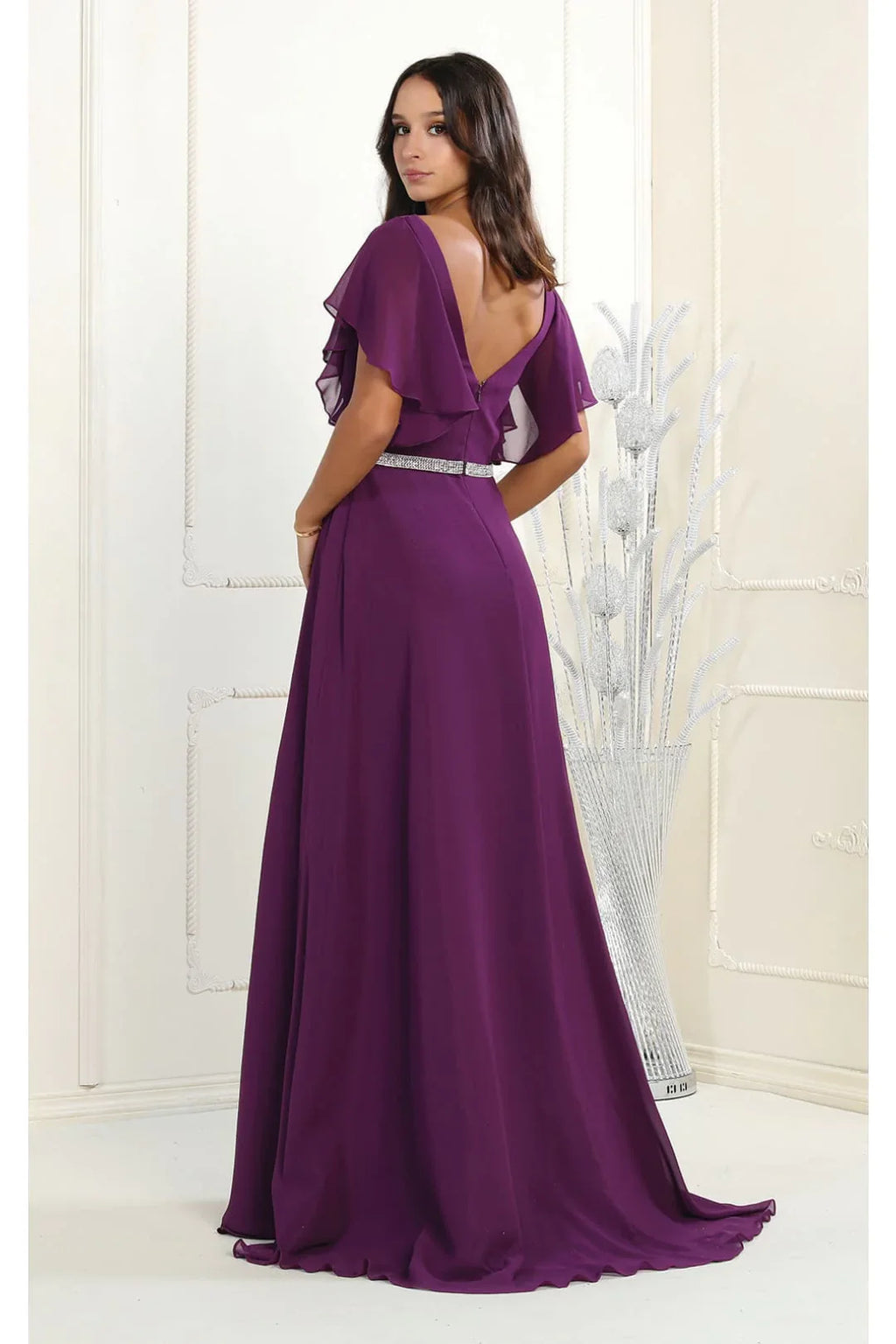 LA Merchandise LA1972 V-Neck Bell Sleeve Chiffon A-Line Formal Dress - - Dress LA Merchandise