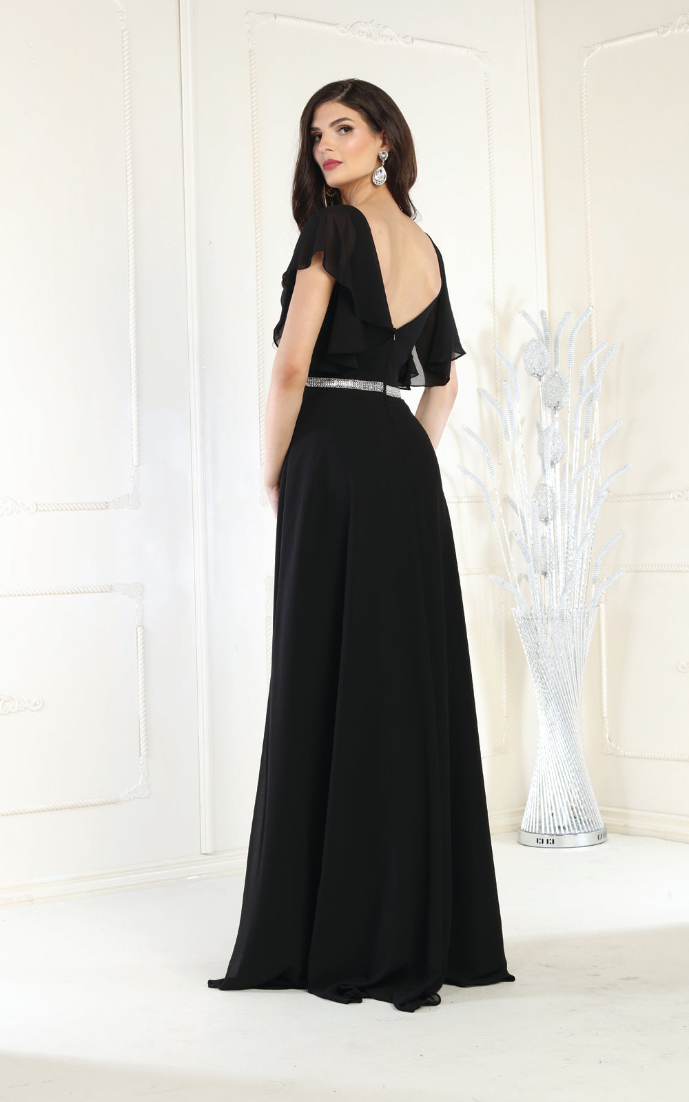 LA Merchandise LA1972 V-Neck Bell Sleeve Chiffon A-Line Formal Dress - - Dress LA Merchandise