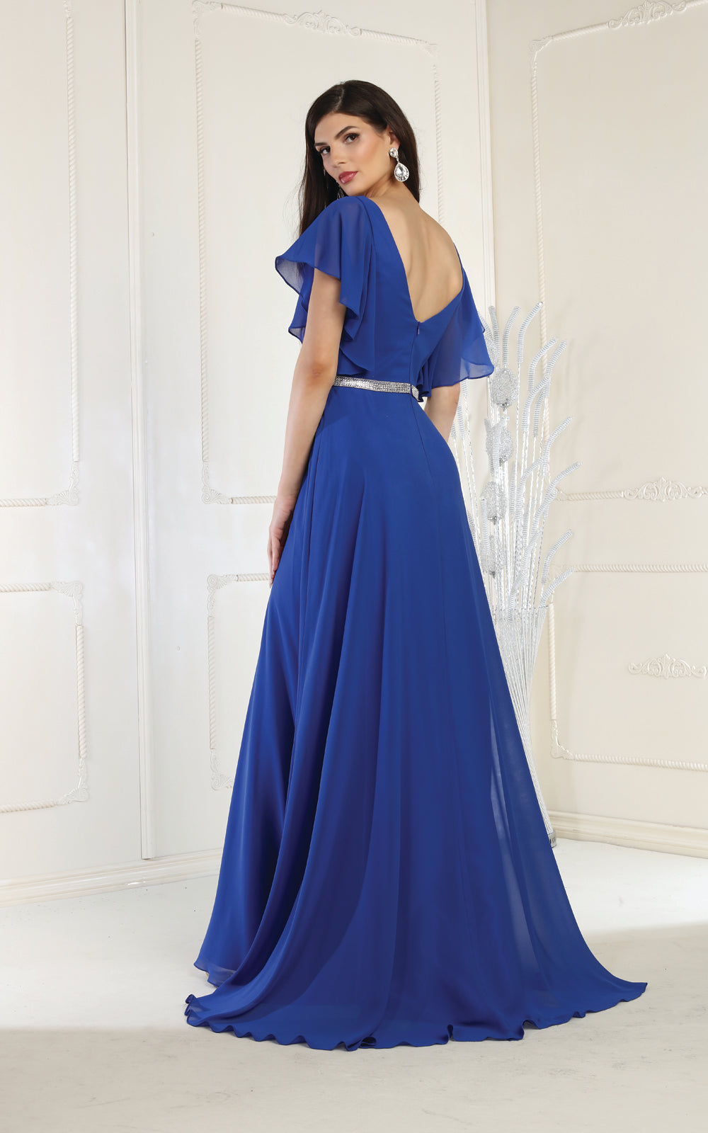 LA Merchandise LA1972 V-Neck Bell Sleeve Chiffon A-Line Formal Dress - - Dress LA Merchandise