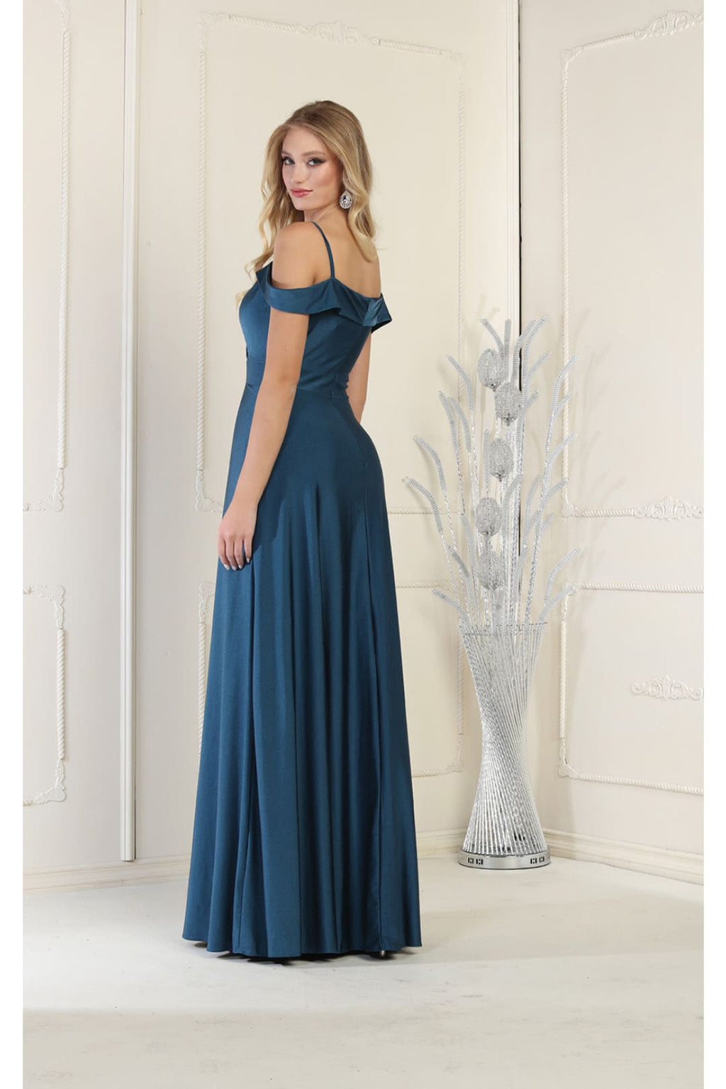 LA Merchandise LA1988 V-Neck Cold Shoulder Ruched A-Line Bridesmaid Gown - - Dress LA Merchandise