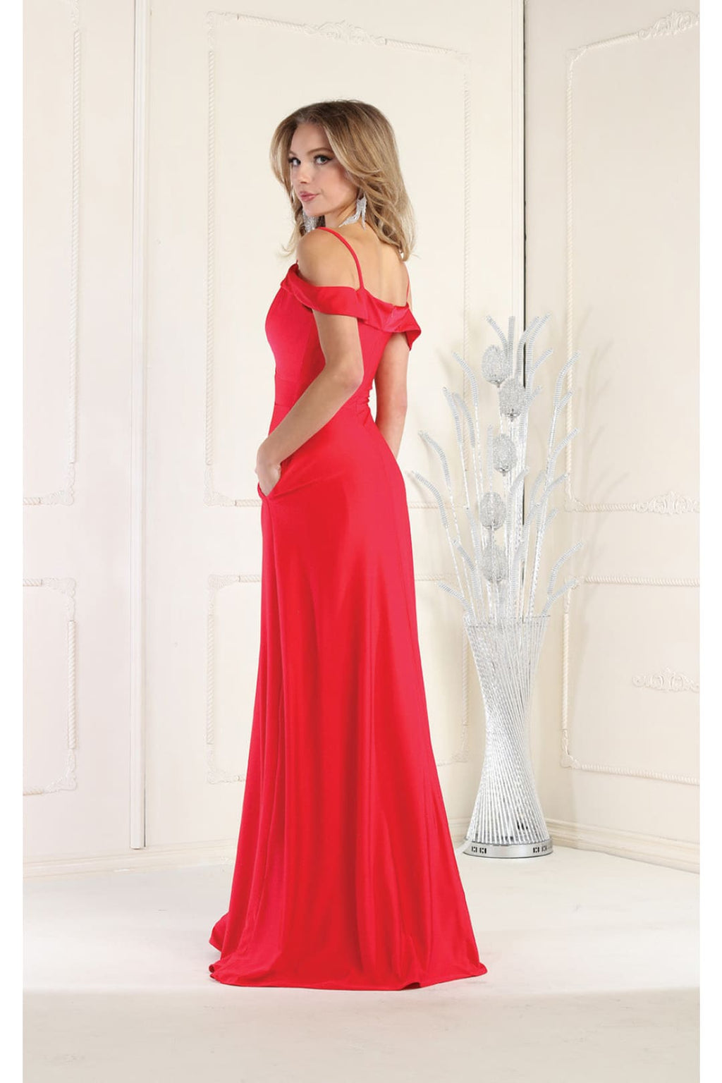 LA Merchandise LA1988 V-Neck Cold Shoulder Ruched A-Line Bridesmaid Gown - - Dress LA Merchandise