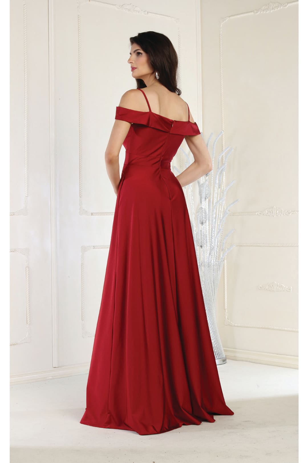 LA Merchandise LA1988 V-Neck Cold Shoulder Ruched A-Line Bridesmaid Gown - - Dress LA Merchandise