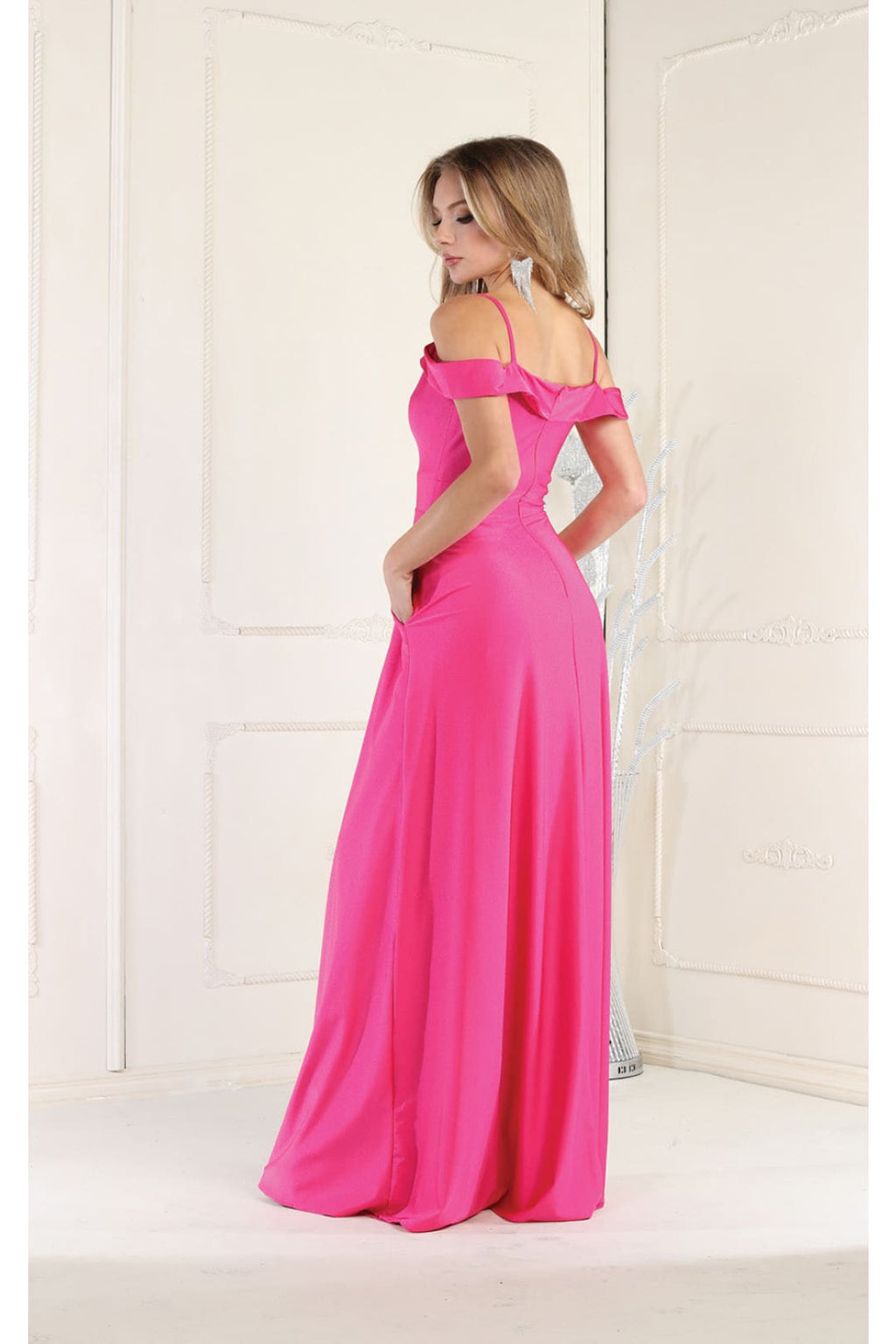 LA Merchandise LA1988 V-Neck Cold Shoulder Ruched A-Line Bridesmaid Gown - - Dress LA Merchandise