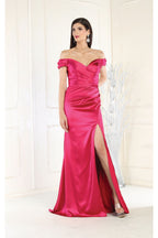 LA Merchandise LA1997 V-neck Bridesmaids Long Dress - FUCHSIA - Dress LA Merchandise