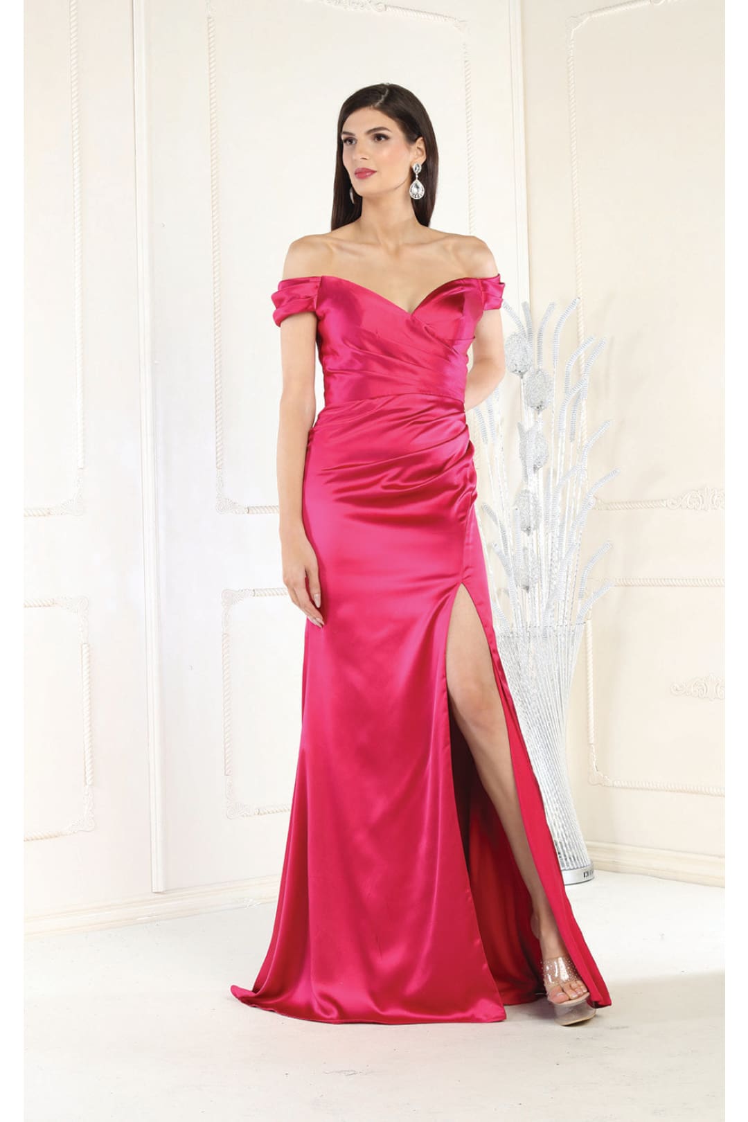 LA Merchandise LA1997 V-neck Bridesmaids Long Dress - FUCHSIA - Dress LA Merchandise
