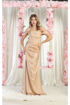 LA Merchandise LA1998 Off Shoulder Satin Bridesmaids Gown - CHAMPAGNE - Dress LA Merchandise